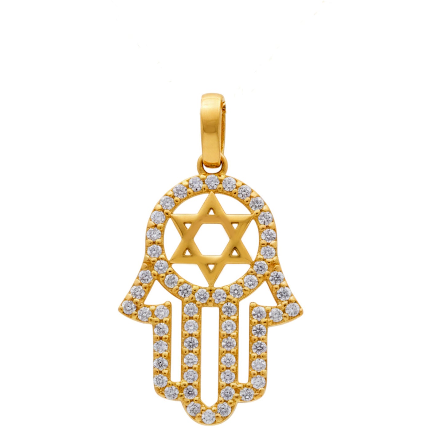 14K Yellow Gold Hand of Fatima Pendant with Cz / Weight: 1.1 GR
