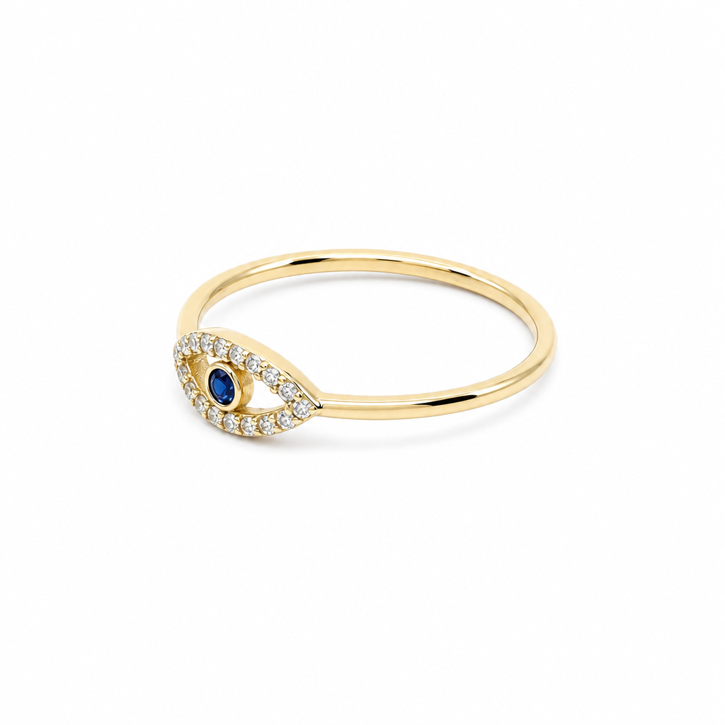 10K Yellow Gold Women's Eye Ring with Blue Cz / Size: 9 / Weight: 1.4 GR / DQWR0EYE