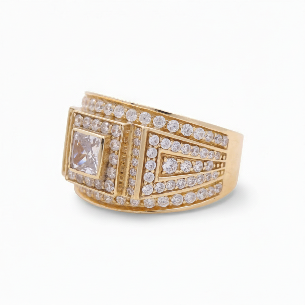 14K Yellow Gold Square Men's Ring with CZ / Size 10.5 / Weight 13.1 GR / BOMR4FS-18