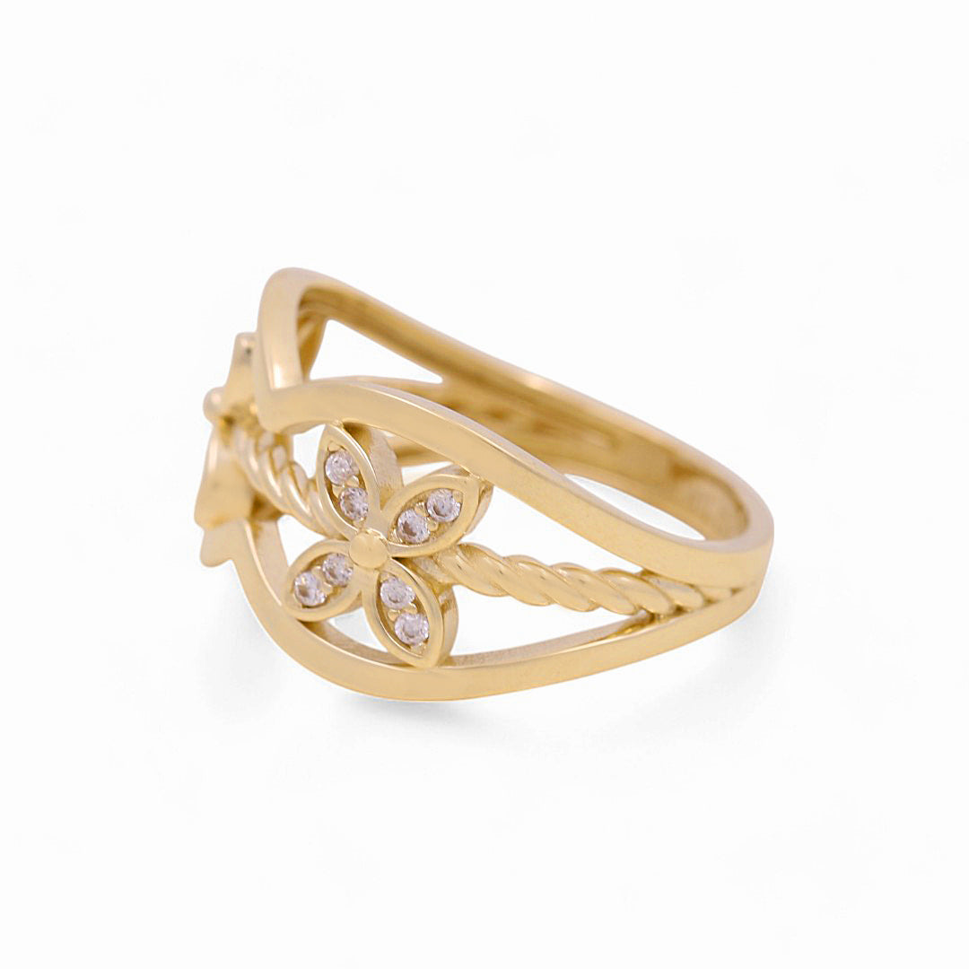 10K Yellow Gold Flower Women's Ring with Cz / Size: 7 / Weight: 2.4 GR / Y24-759