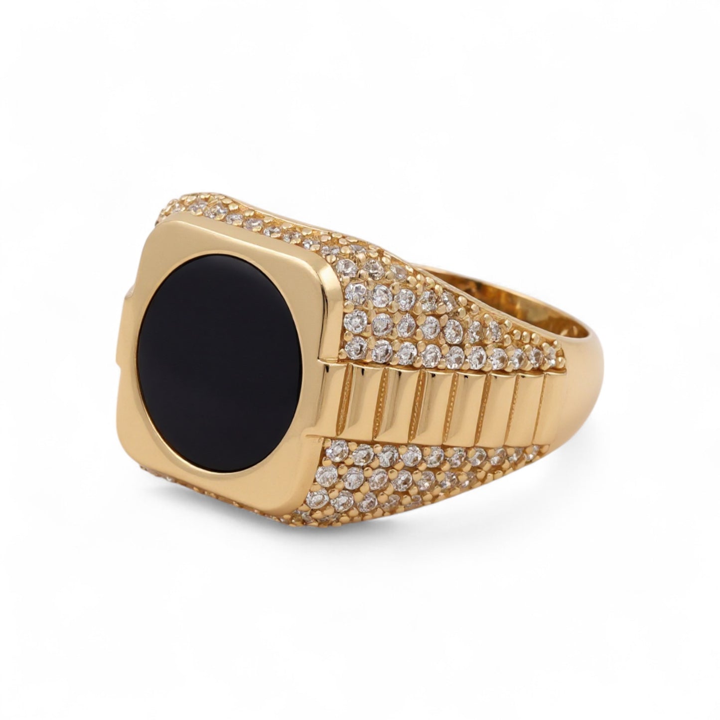 14K Yellow Gold Fashion SQ Men's Ring with Onyx and Cz / Size: 12.5 / Weight: 7.6 GR / CQMR4FS-1