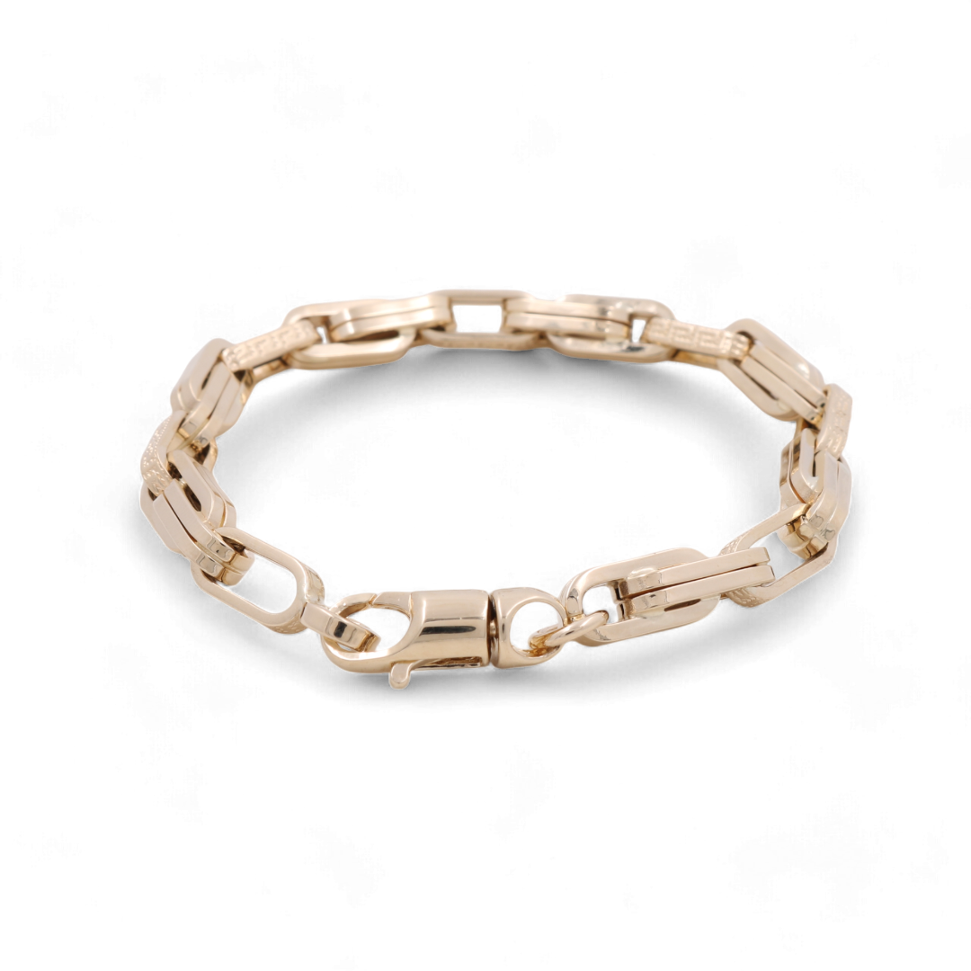 14K Yellow Gold Fashion Greek Link Men’s Bracelet / Weight: 11.1 GR / Size: 8” / ISMB4FS