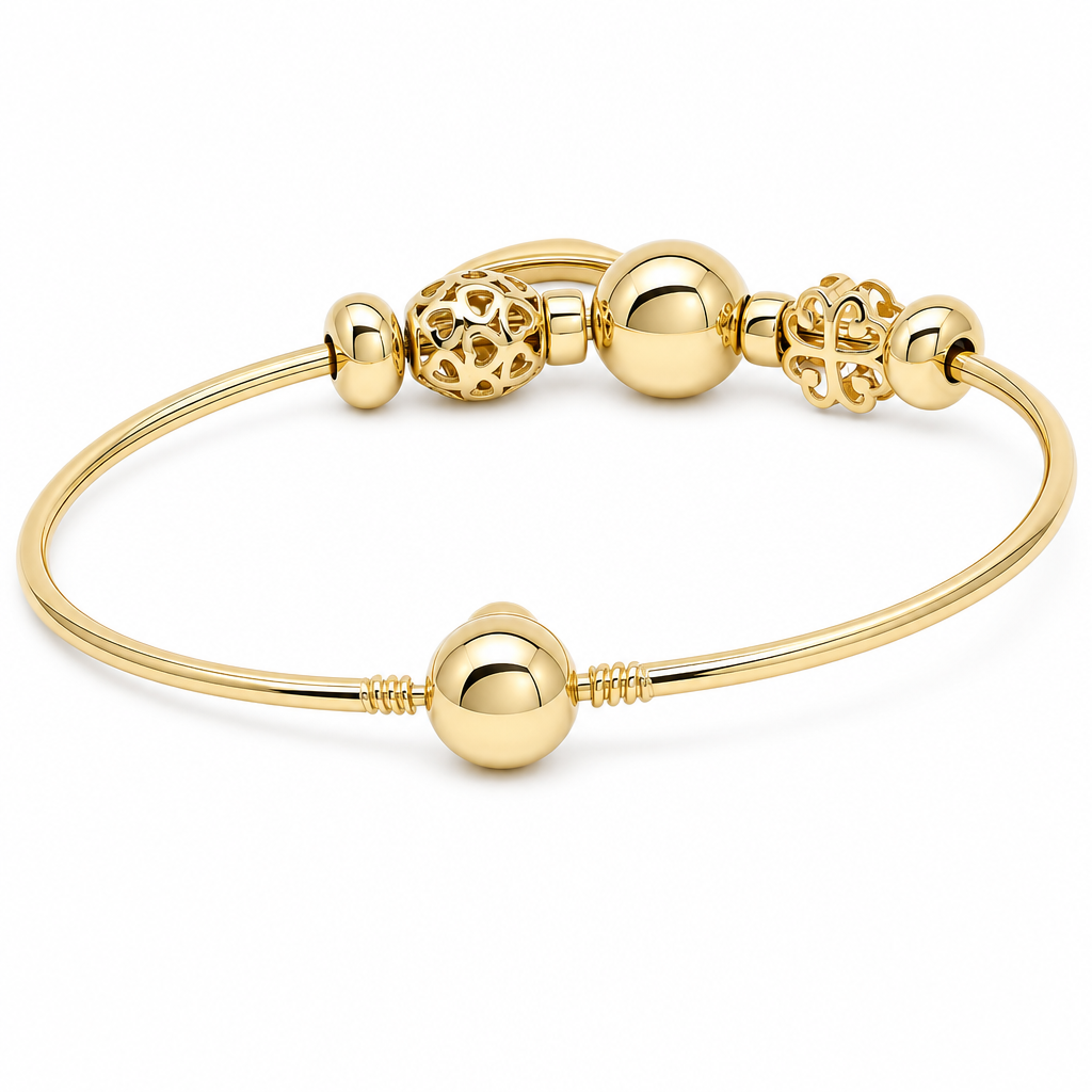 10K Yellow Gold Bangle Bracelet with Hanging Charms / Size: 17 / Weight 9.4 GR / MGBB0FS