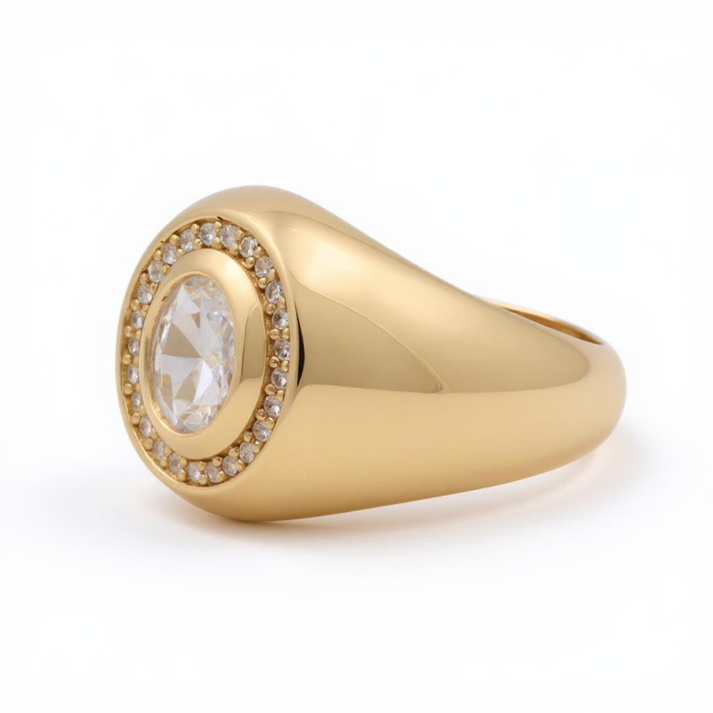 14K Yellow Gold Fashion Round Men's Ring with White Cz / Size 12.5 / Weight: 8.4 GR / COMR4FS-78