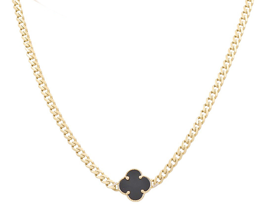 10K Yellow Gold Monaco Women's Necklace with Black Clover / CZ / Size: 18" / Weight: 14.3 GR / DPNK0MONCLV