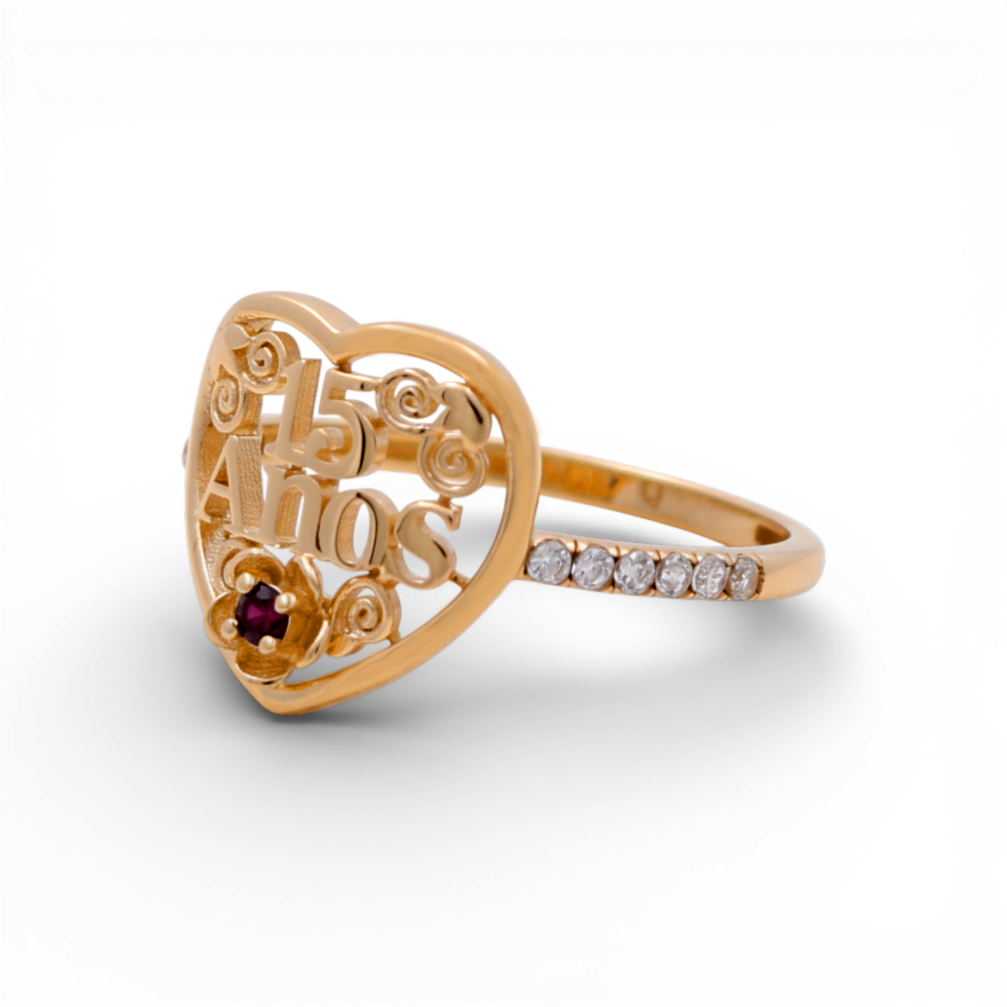 10K Yellow Gold Quinceanera Women's Ring with Heart and Cz / Size: 7.5 / Weight: 1.5 GR / DQWR0HR-13