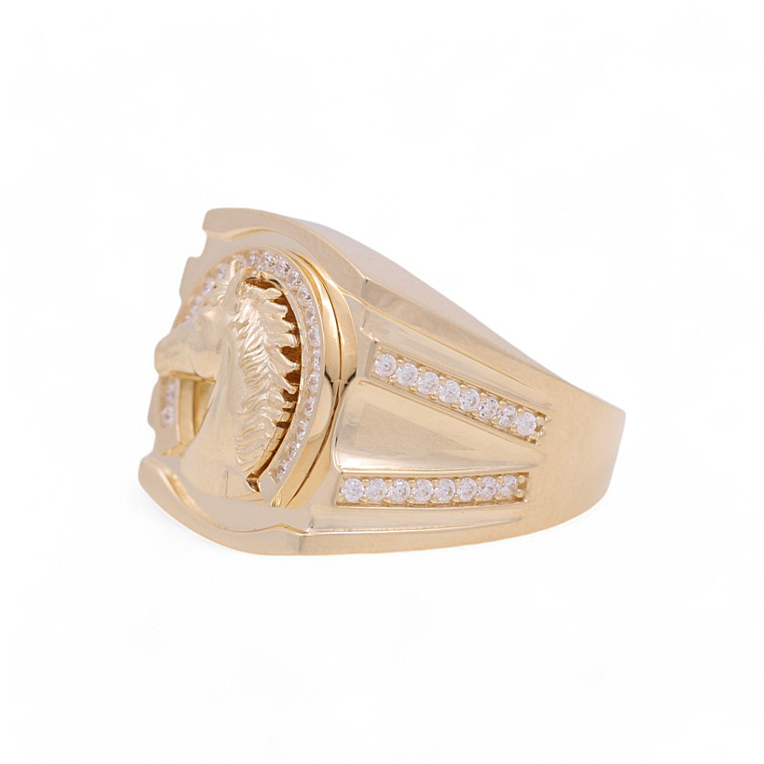 14K Yellow Gold Horse Men's Ring / Stone: CZ / Size: 10.5 / Weight: 11.9 GR / 711-999