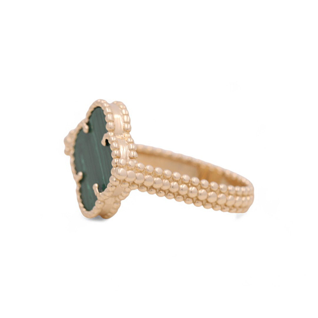 14K Yellow Gold Reversible Gold/Green Clover Women's Ring with Cz / Size: 9 / Weight: 5.6 GR / BOWR4CLV-18