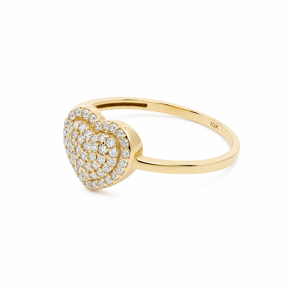 10K Yellow Gold Heart Women's Ring / Size: 9.5 / Stone: CZ / Weight: 1.7 GR / DQWR0HR-35