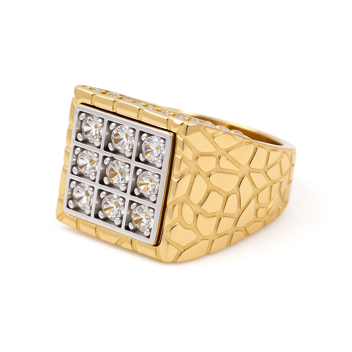 Anillo de nugget cuadrado para hombre de oro amarillo y blanco 14K / Piedra: Zirconia / Talla 10.5 / Peso: 8.4 GR / COMRTT4FS-5