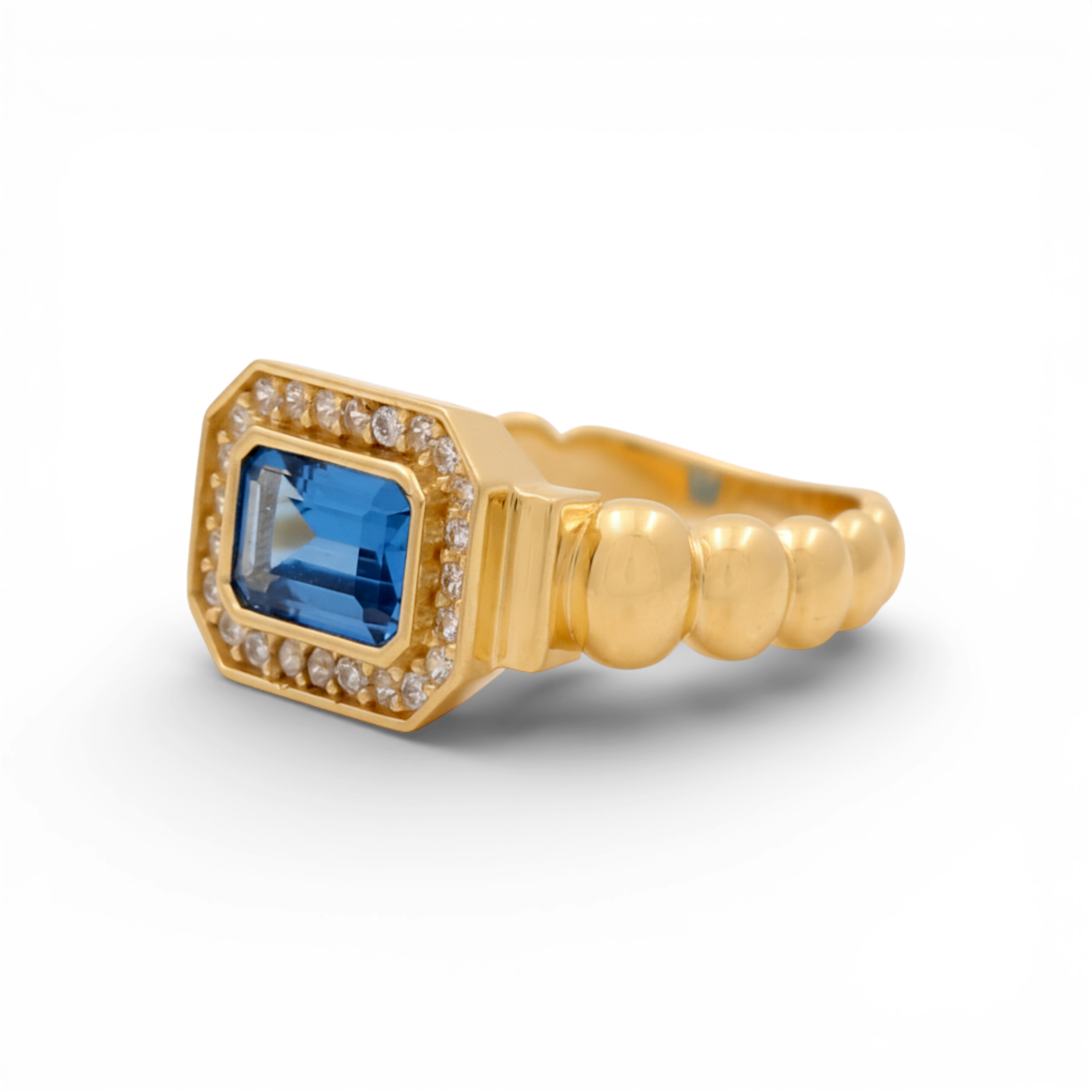 14K Yellow Gold Fashion Women's Ring with Blue Cz / Size: 7.5 / Weight: 3 GR / YRF-3839