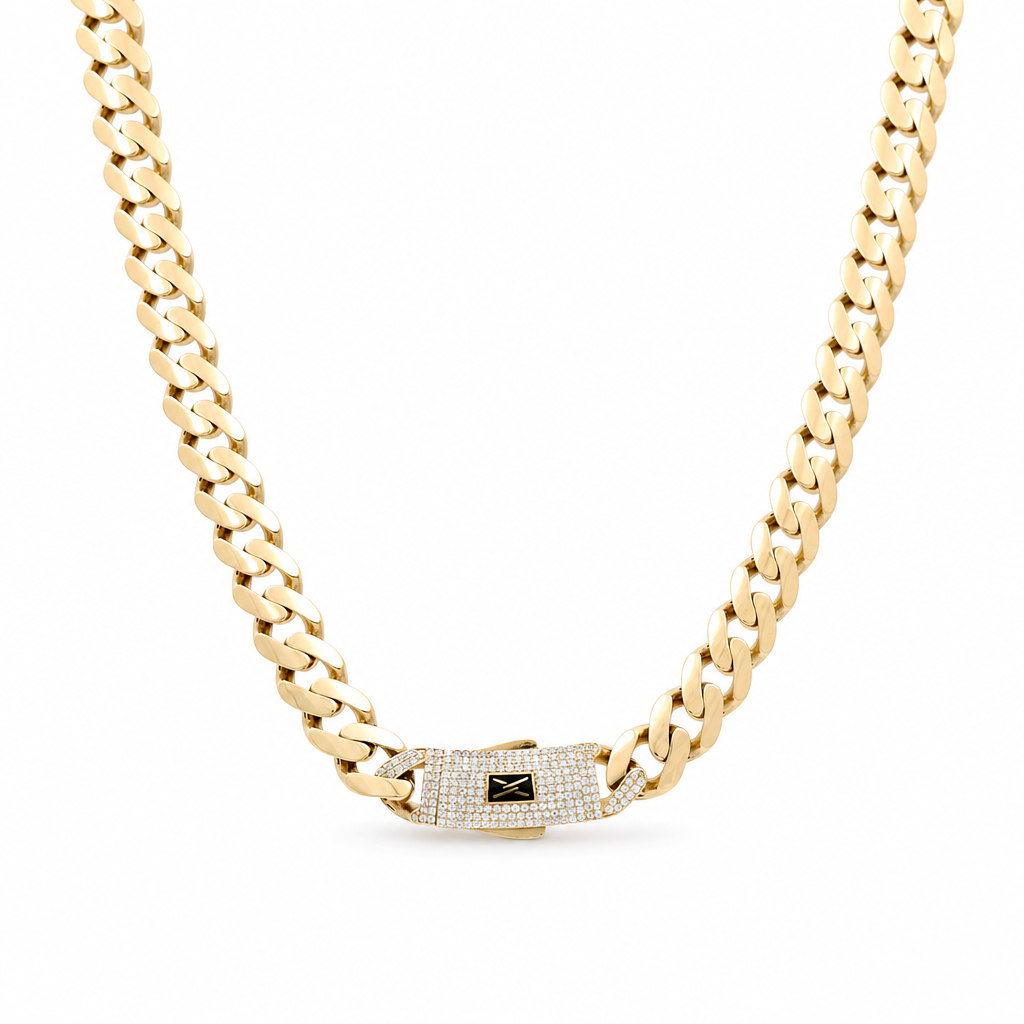 14K Yellow Gold Semisolid Monaco Chain / Size: 11mm 24" / Stone: Cz / Weight: 48.3 GR