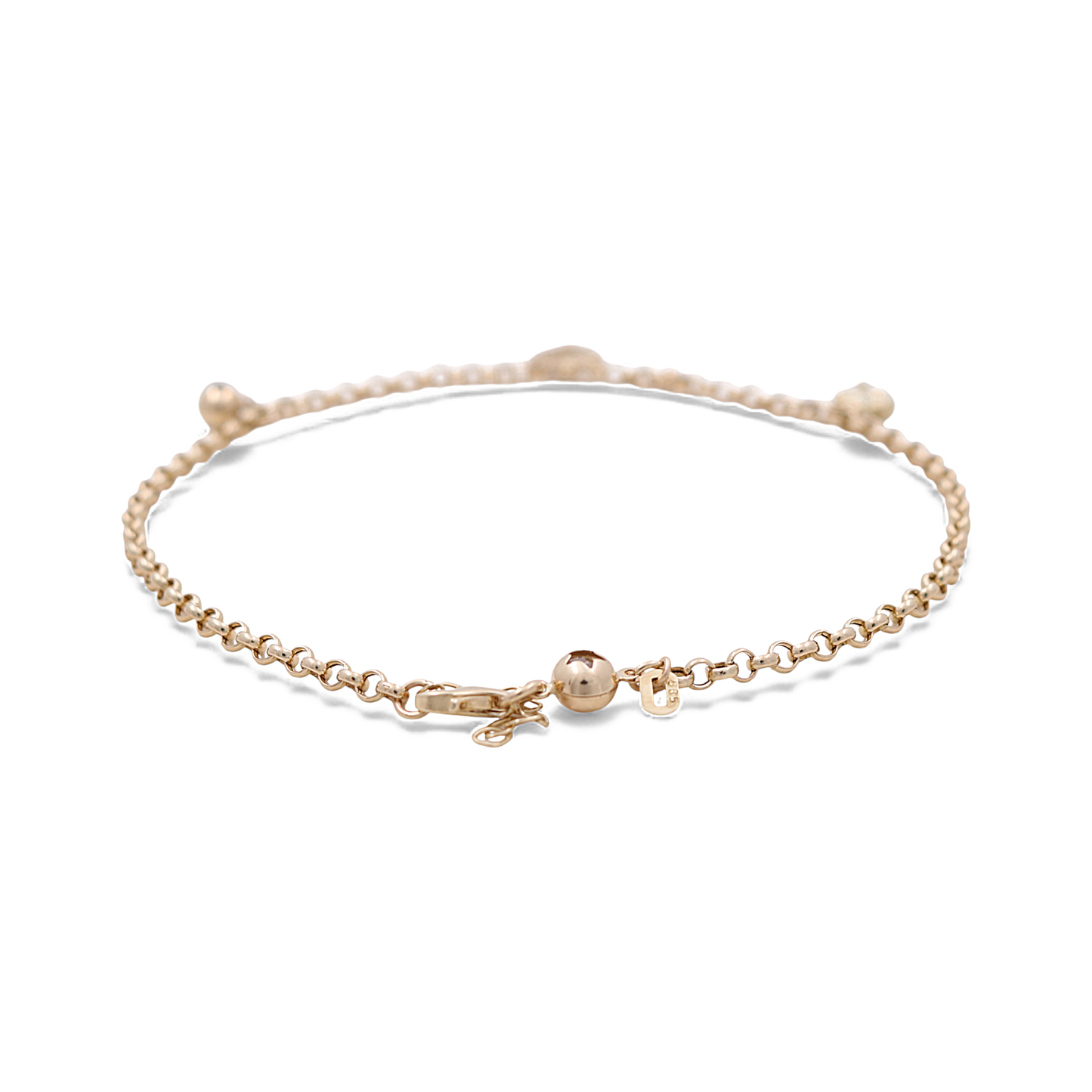 14k Yellow Gold Rolo Link Women's Anklet Bracelet with Charms and Cz / Size: 10.5" / Weight: 5.1 GR / CCFAB4FS-1
