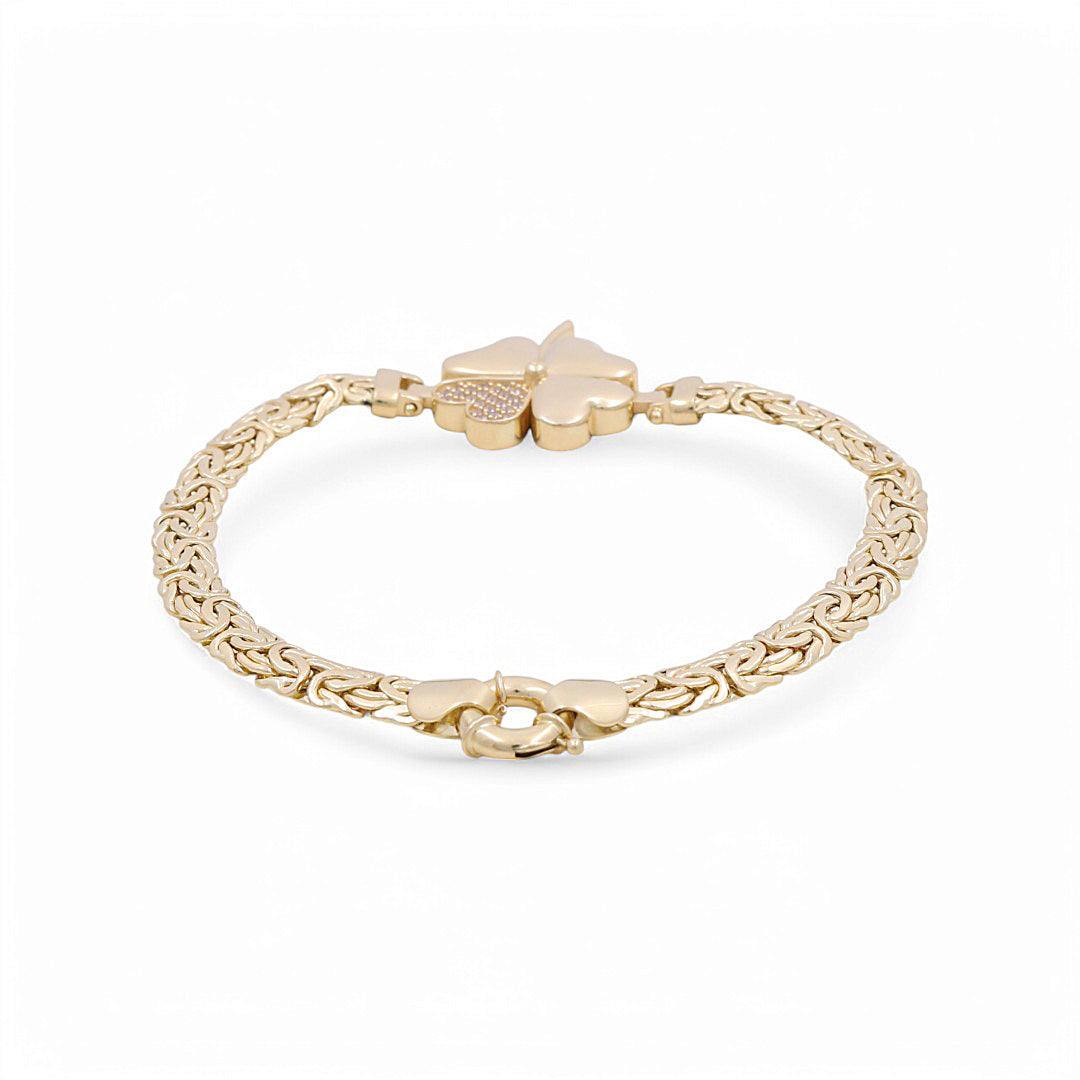 14K Yellow Gold Fashion Women's Bracelet w/Clover Byzantine Link / Size: 17" / Weight: 10.3 GR / DPWB4CLVBZ
