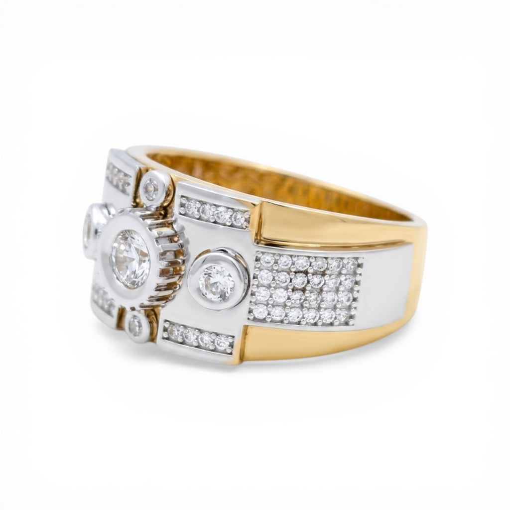 10K Yellow and White Gold Fashion Men's Ring with Cz / Size :10 / Weight: 7.9 GR