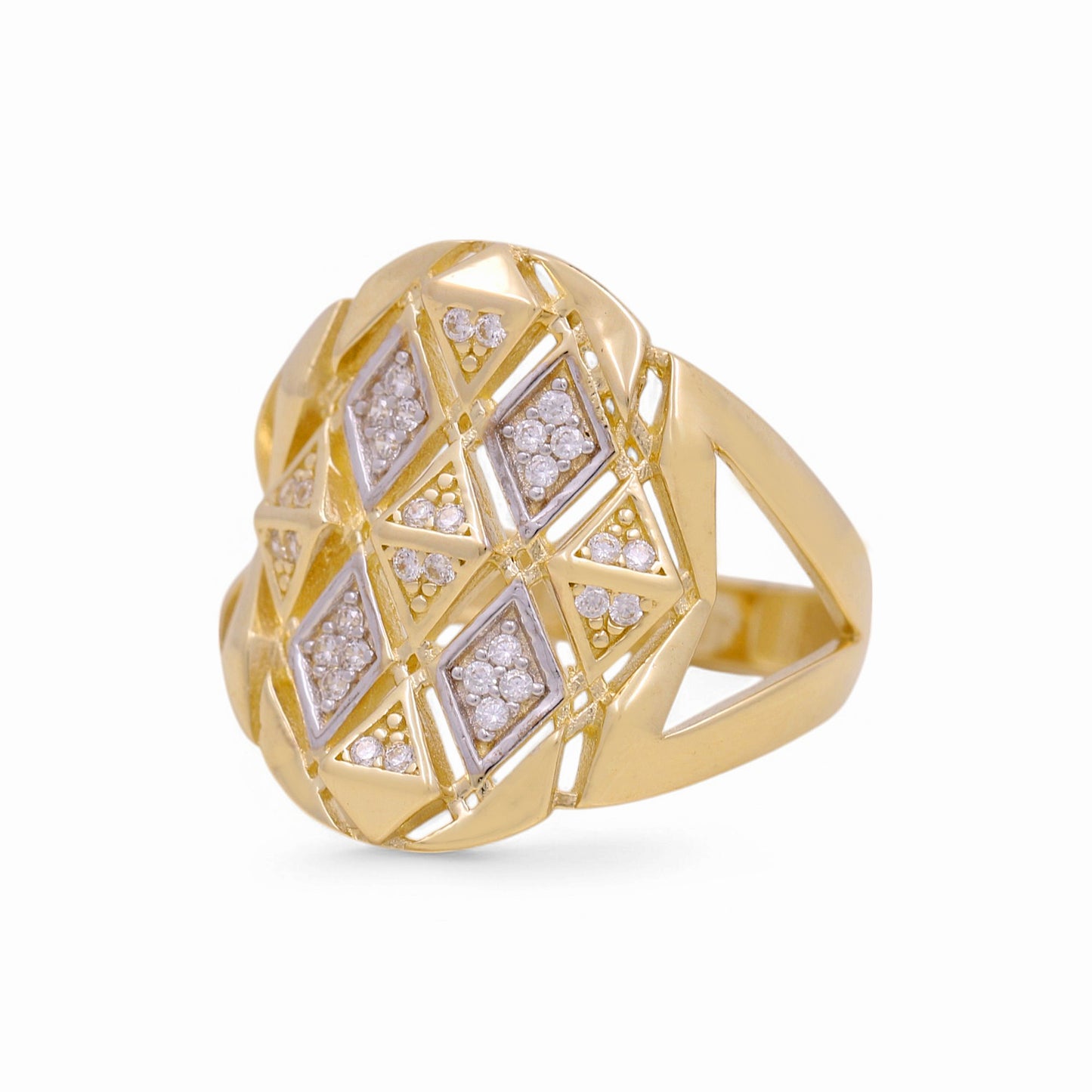 14K Yellow and White Gold Women's Fashion Ring / CZ / Size: 7.5 / Weight: 4.1 GR / DOWRTT4FS
