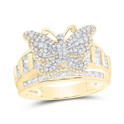 10k Yellow Gold Butterfly Women's Ring With Diamond