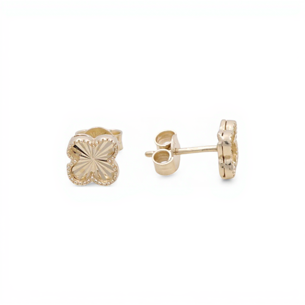 10K Yellow Gold Small Clover Stud Earrings / Weight: 1 GR / CQES0CLV