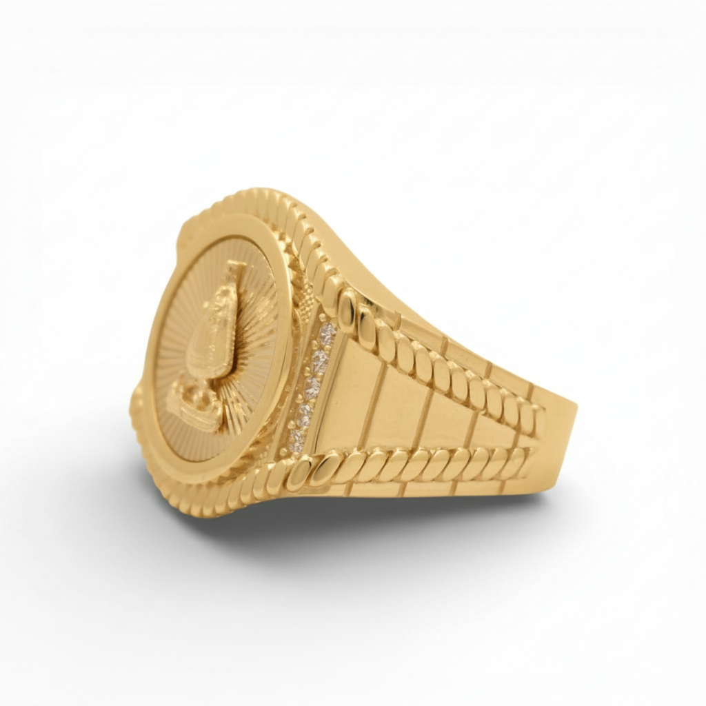 10K Yellow Gold Virgen de la Caridad With Greek Men's Ring / Size: 11.5 / Weight: 6.3 GR / DQMR0VC