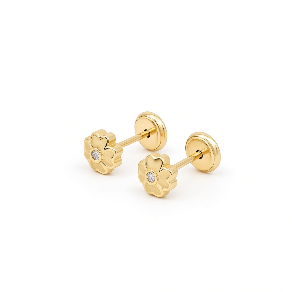 14K Yellow Gold Fashion Flower Stud Earrings / 6-824801PSF