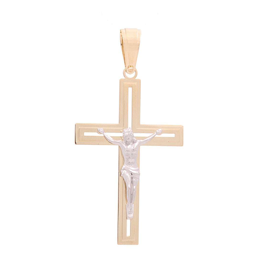 14K Yellow and White Gold Cross with Christ Pendant / Weight: 4.6 GR