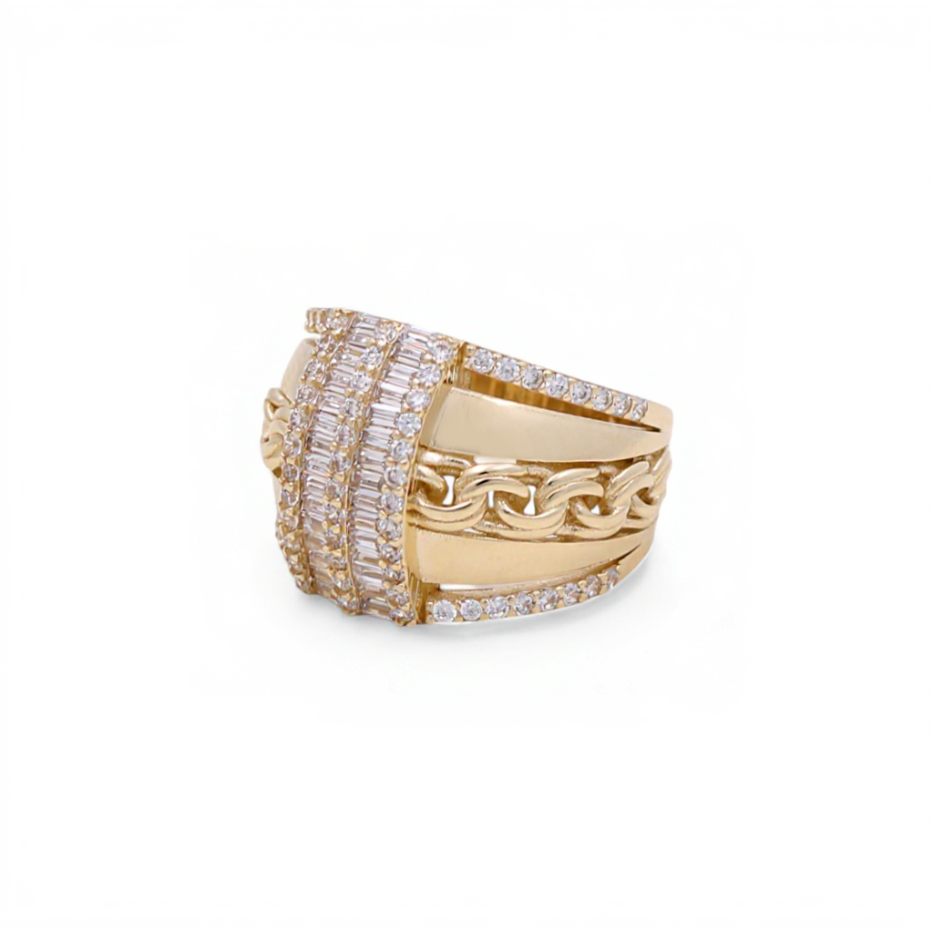 10K Yellow Gold Fashion Baguette Ring with White Stones and Chinese Design / Size: 7.5 / Weight: 4.7 GR / CQWR0FS-13