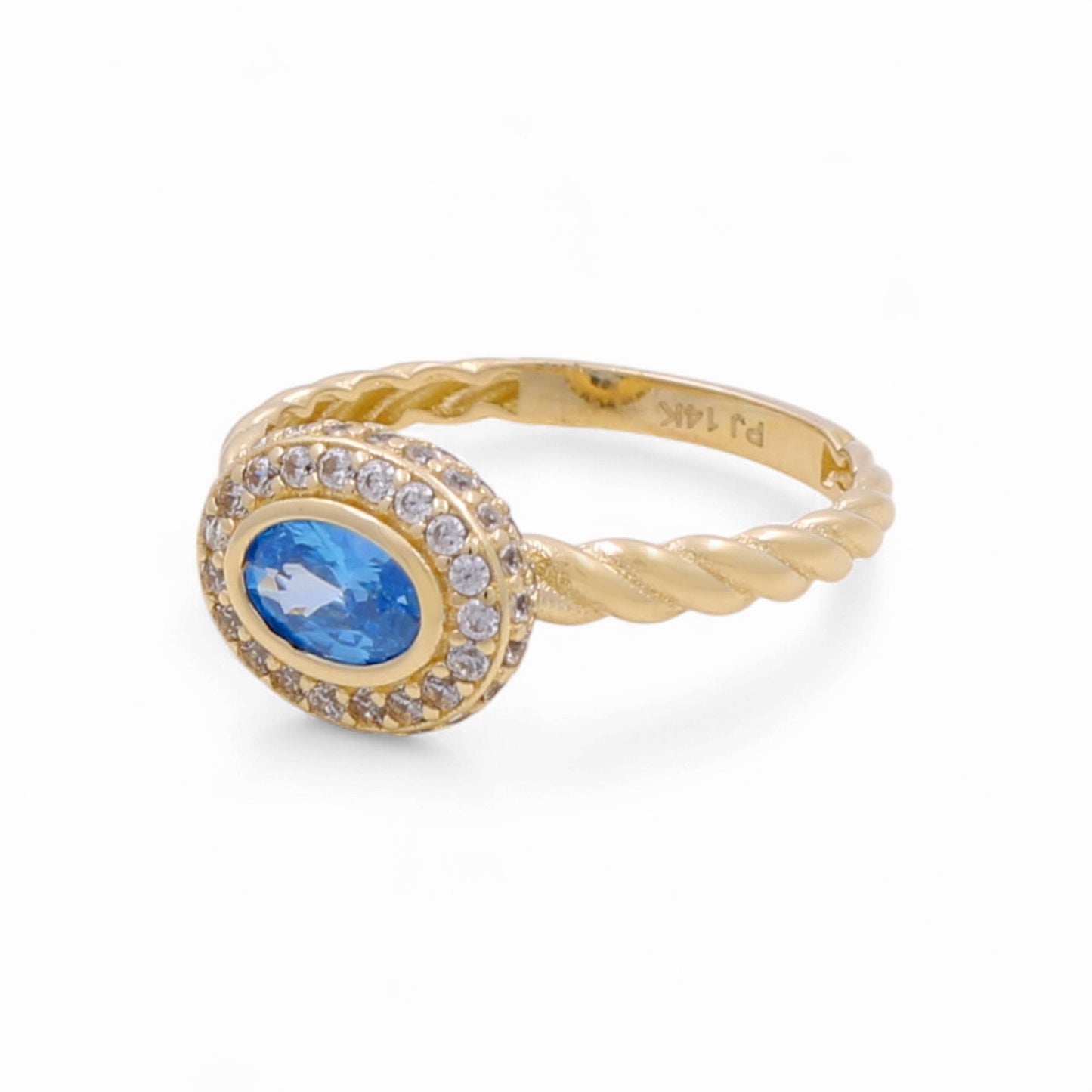 14K Yellow Gold Fashion Women's Ring with Blue Cz / Size: 8 / Weight: 2.4 GR