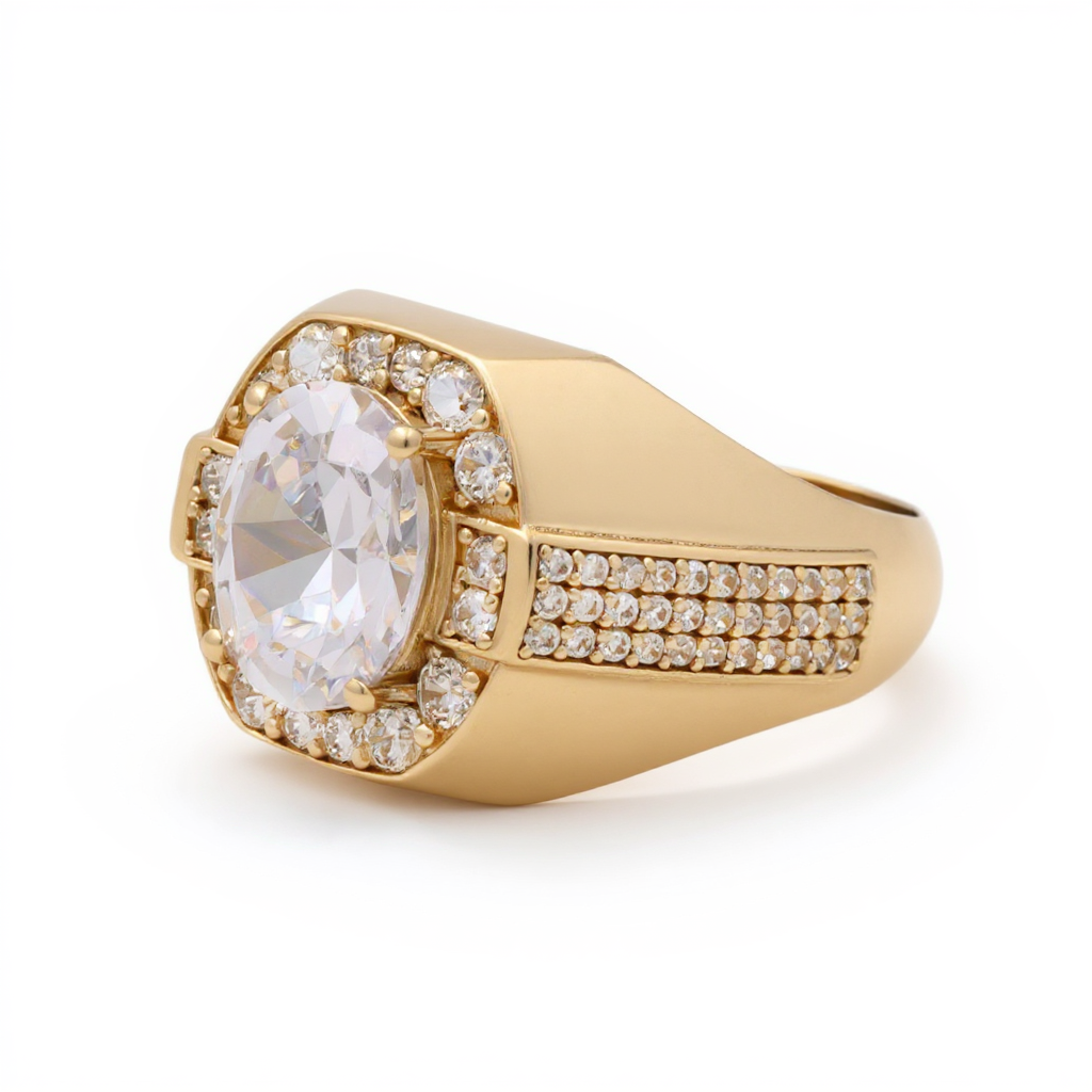 14K Yellow Gold Fashion Men's Ring with White Stones / Size: 11 / Weight: 7.9 GR / BOMR4FS-45