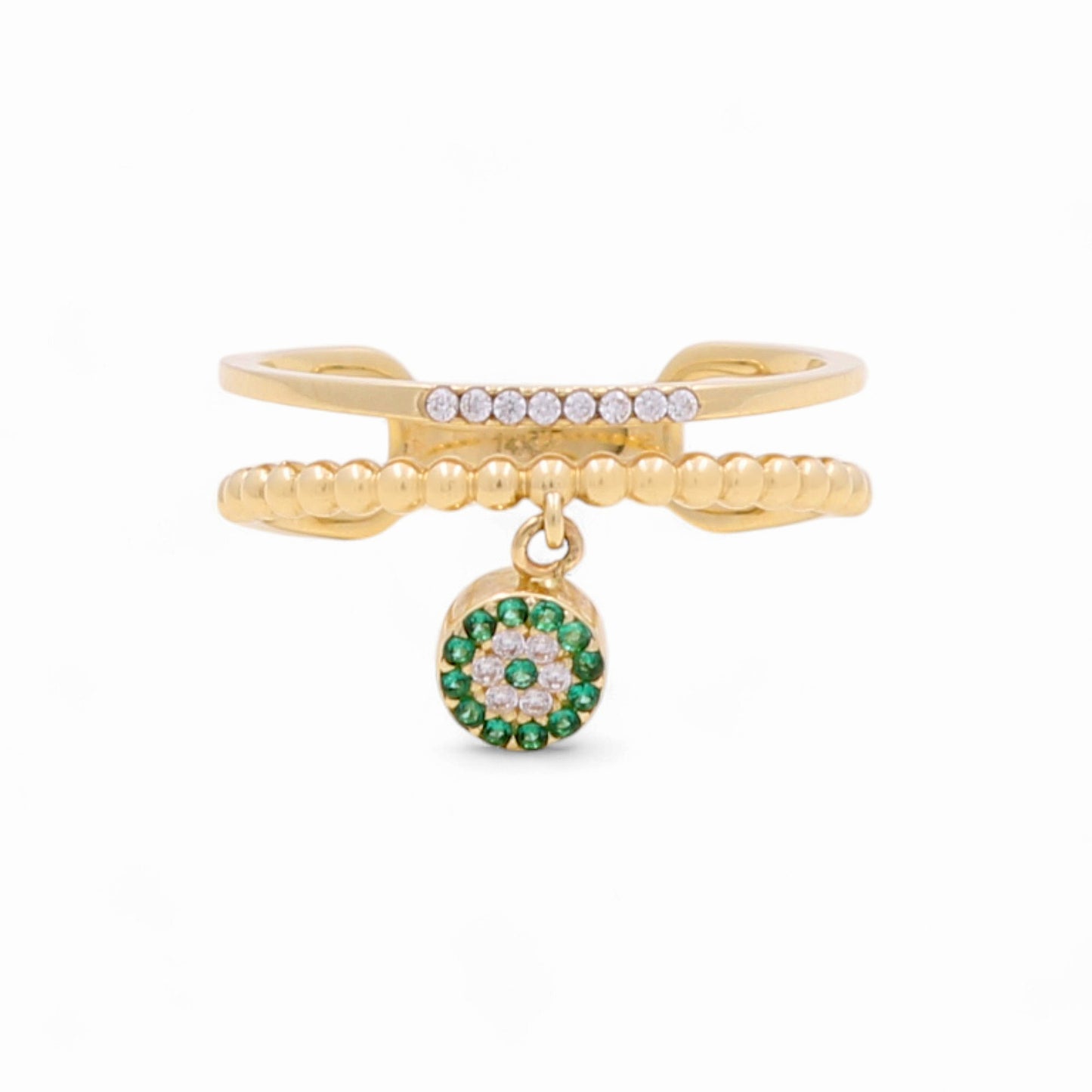 14k Green Eye Women's Ring with Cz / Size: 7 / Weight 2.5 GR / COWR4EY