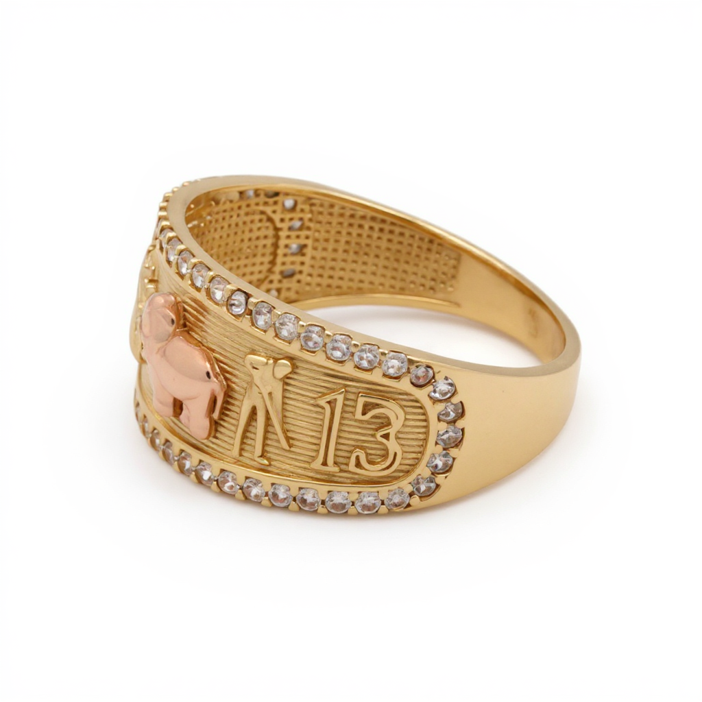 10K Yellow and Rose Gold Fashion Women's Lucky Ring with Cz / Size: 7 / Weight: 2.8 GR / COWRTT0FS