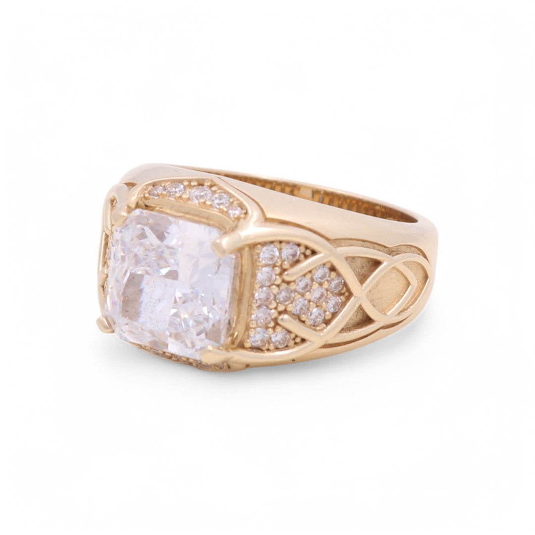 14K Yellow Gold Men’s Fashion Ring with White Cz / Size 11 / Weight: 13 GR / CLBMR4FS-1