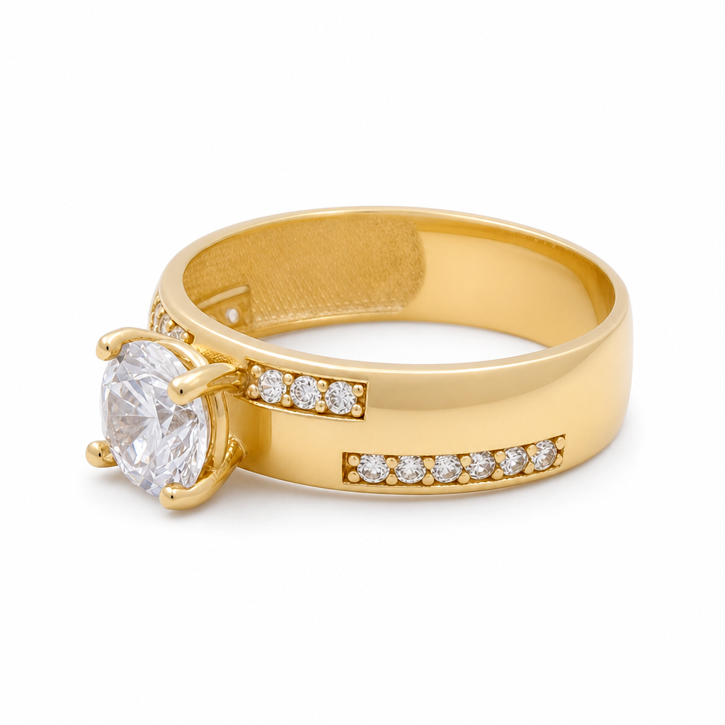 14K Yellow Gold Engagement Women's Ring With Cz / Size: 7.5 / Weight: 2.6 GR