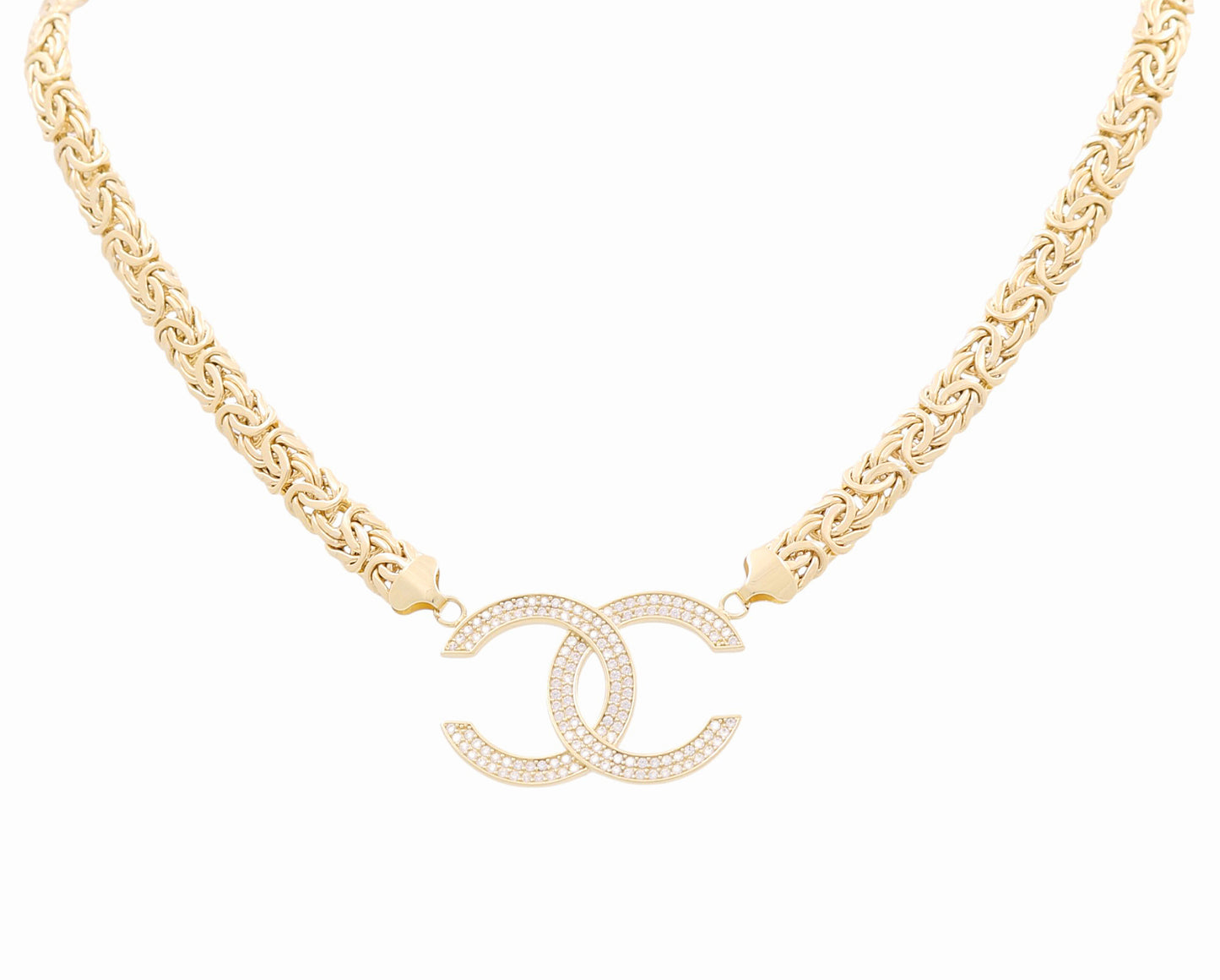10K Yellow Gold Women's Byzantine Link Necklace with CC / CZ / Size: 17" / Weight: 19.5 GR / P10S-117