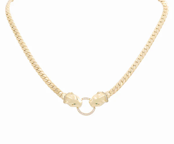 10K Yellow Gold Cuban Link Women's Necklace with Panthers and Cz / Size: 17" / Weight: 17 GR / P10S-89