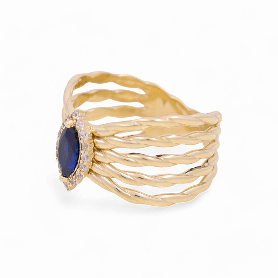 10K Yellow Gold Women's Fashion Ring with Blue Cz / Size: 7 / Weight: 3.9 GR / YYZ-5531