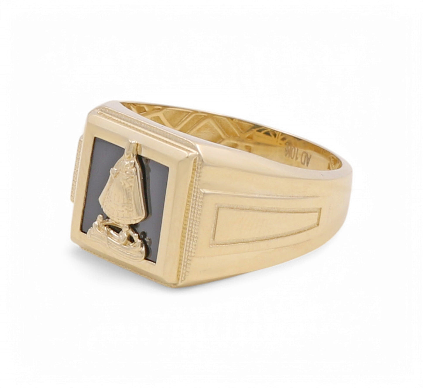 14K Yellow Gold Virgen de la Caridad Men's Ring / Size: 10.5 / Weight: 5.6 GR / P04FM-690