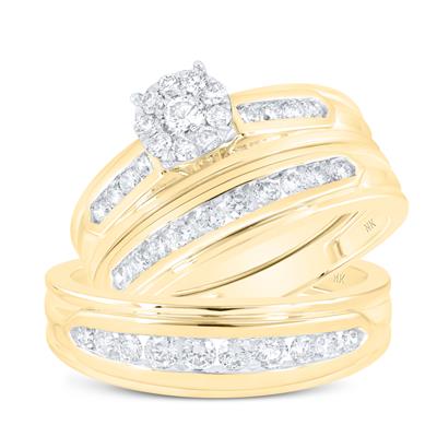 10K Yellow Gold Diamond Trio Sets / Size 7 and 10 / Stone: 1CT Diamond / 174931