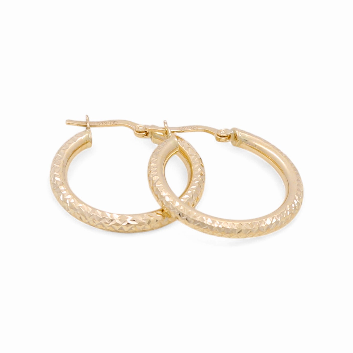 14K Yellow Gold Diamond Cut Hoops Earrings / Size: 3mm X 21mm / Weight: 2.9 GR / KOEH4DC3x21