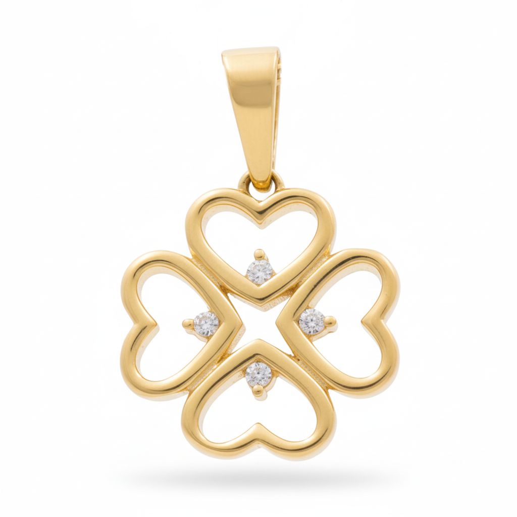 14K Yellow Gold Fashion Clover Pendant with Cz / Weight: 1.3 GR