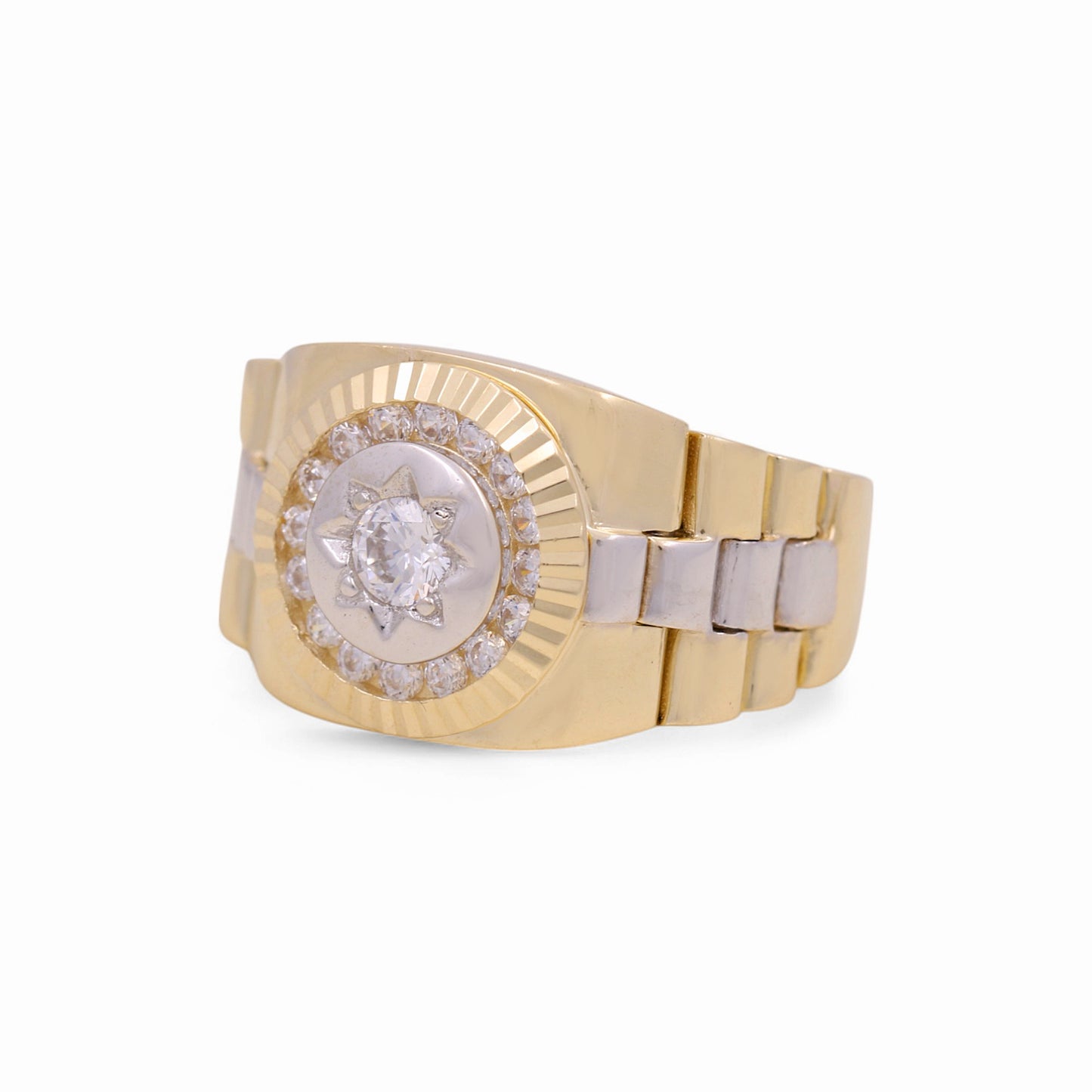 14K Yellow and White Fashion Men's Ring with Cz / Size: 10 / Weight: 9.4 GR
