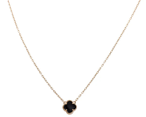 10K Yellow Gold One Black Clover Necklace / Size: 17” 9mm / Weight: 1.7 GR