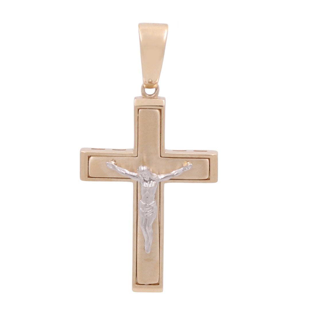 14K Yellow and White Gold Cross with Christ Pendant / Weight: 3.5 GR / 774-00147
