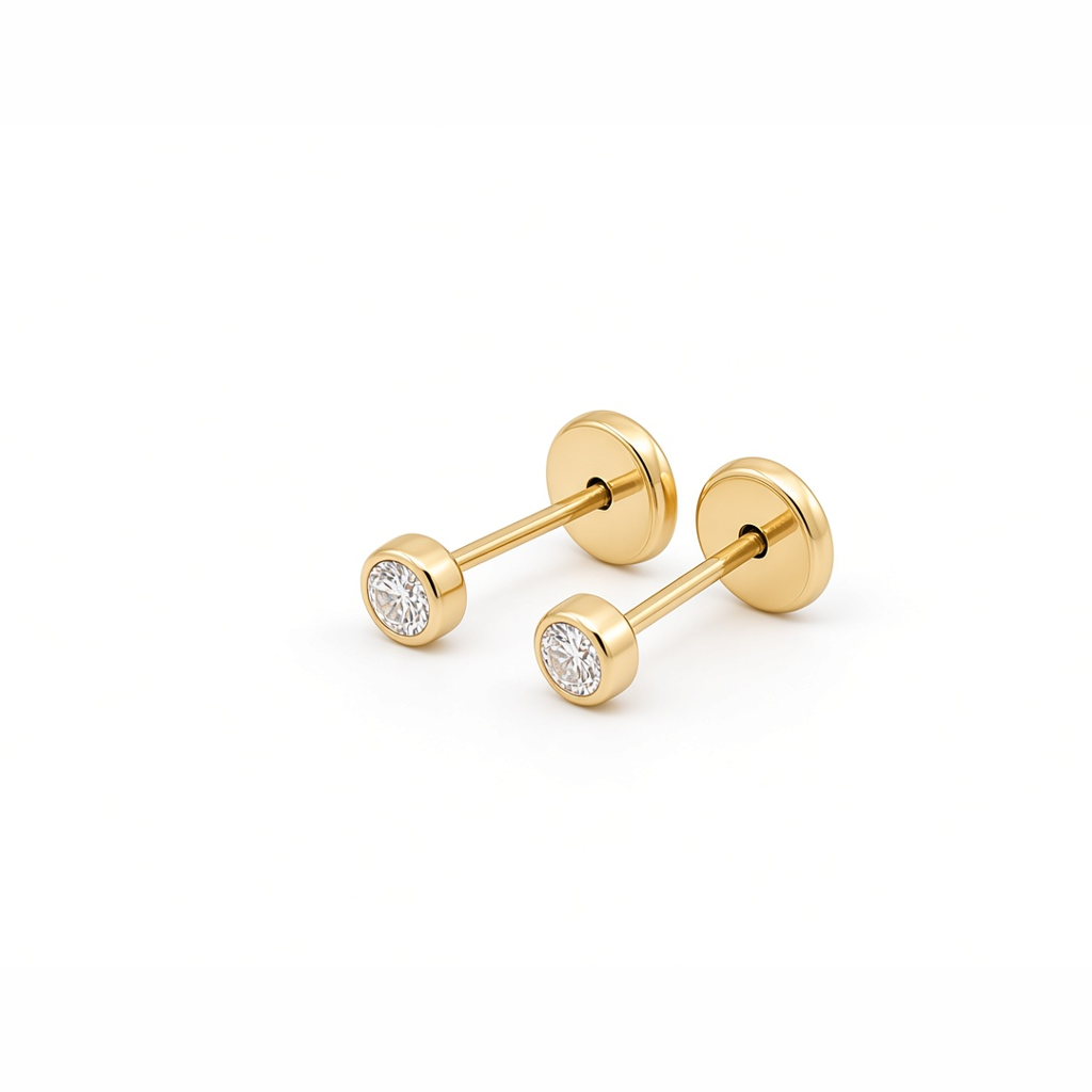 14K Yellow Gold Fashion Stud Earrings with Cz Stone / Size: Small / 6-CH-R-3