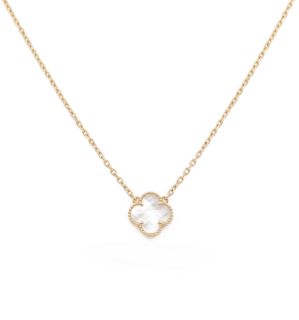 10K Yellow Gold One Mother of Pearl Clover Necklace / Size: 17” 11mm / Weight: 2.8 GR