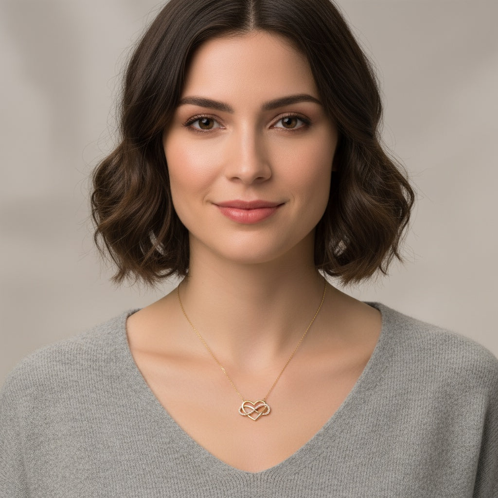14K Yellow Gold Heart with Infinity Women's Necklace / Stone: Cz / Size: 18” / Weight: 3.1 GR / CONK4HRIF
