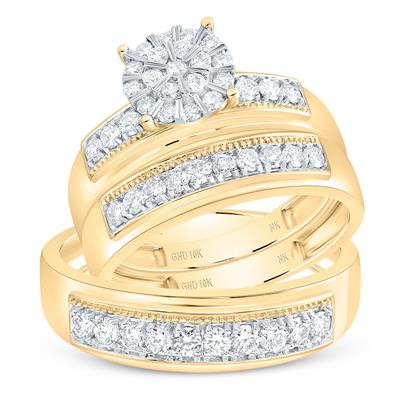 10K Yellow Gold Diamond Trio Set Ring / Stone: 7/8 CTW Dia / Size: 7 & 10