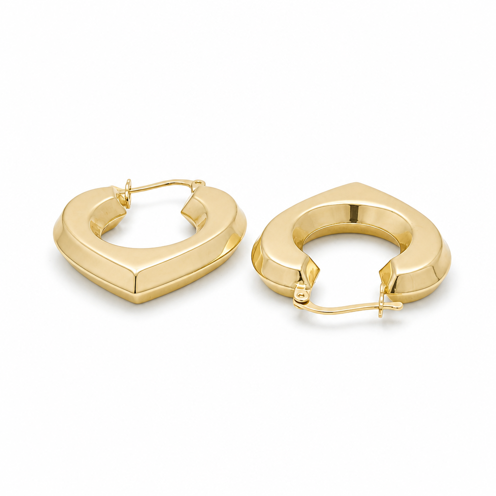 14K Yellow Gold Heart Hoops Earrings / Size: 30MM / Weight: 4.3 GR / IEEEH4HR