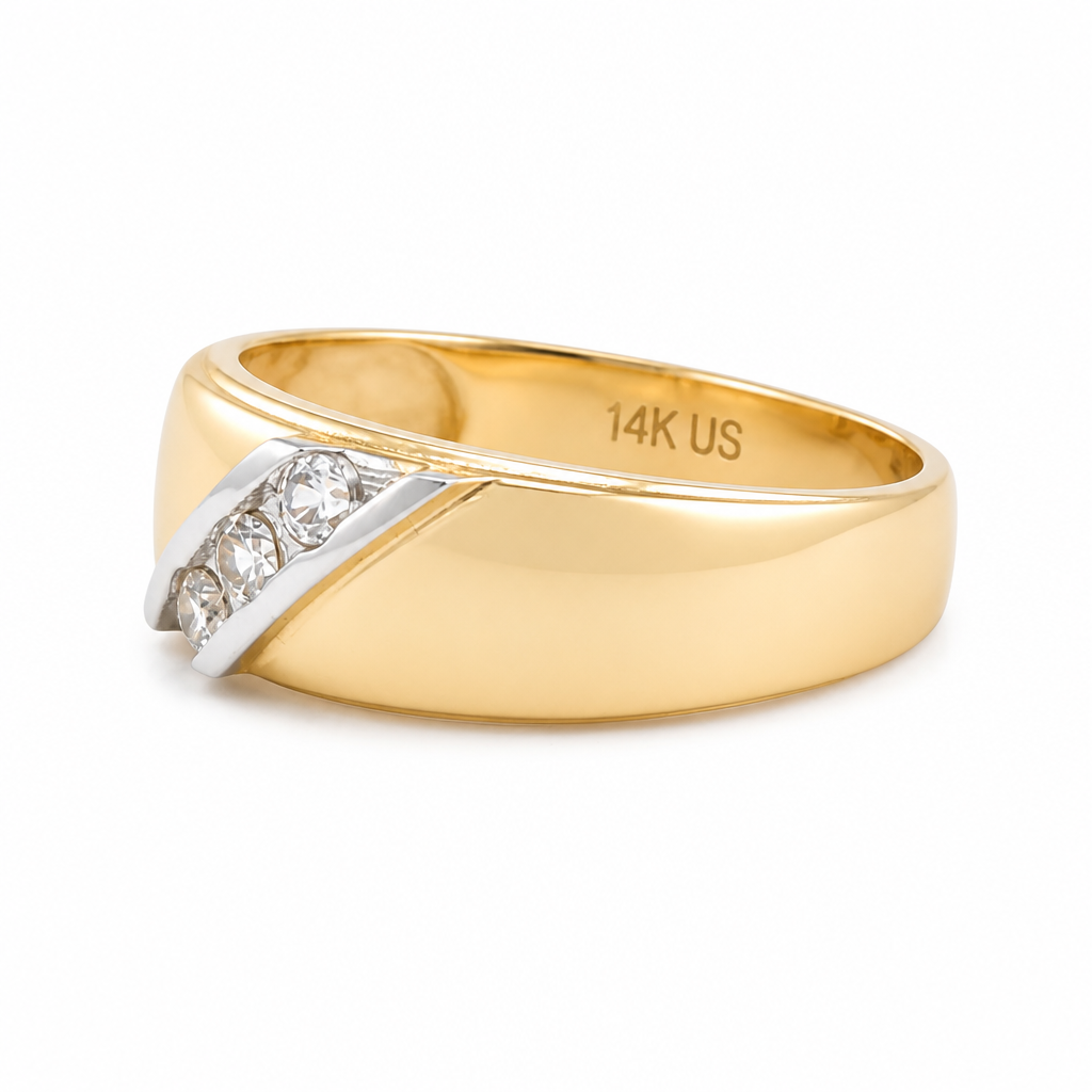 14K Yellow and White Gold Men's Wedding Band / Stone: Cz / Size: 10 / Weight: 2.9 GR