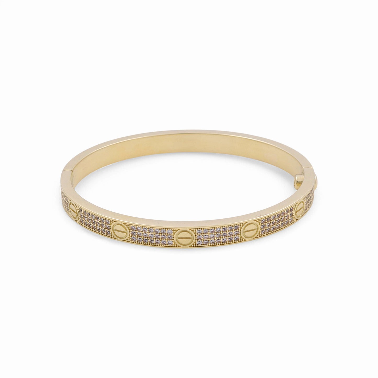 10K Yellow Gold Semisolid Fashion Bangle Bracelet CC / CZ / Size: 6mm 7.25" / Weight: 18.9 GR / P61B-434