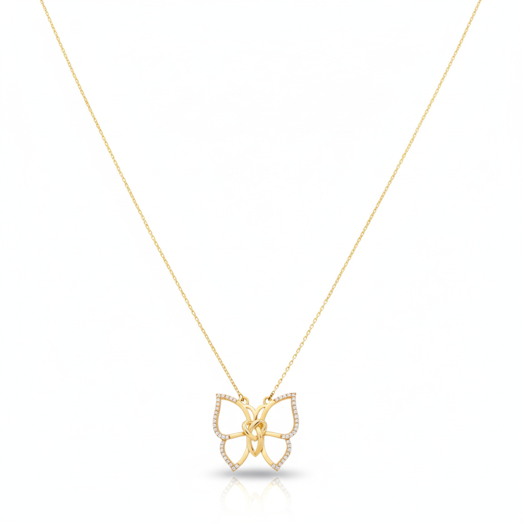 14K Yellow Gold Fashion Butterfly Necklace with Cz / Size: 18” / Weight: 4 GR / CONK4BF